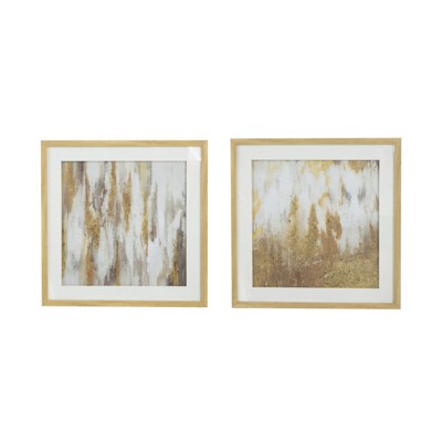VisioGear Set of 2 Framed Gold and Gray Wall Art with Glass Cover, Home Decor for Living Room Bedroom Office, Multicolored, 20.8"*20.8"*1.2"