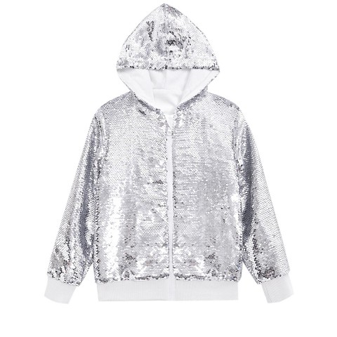 Lars Amadeus Men's Long Sleeves Zip Up Sparkle Metallic Sequins Hoodie Jackets XX Large Silver