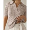 Clearlove Womens Short Sleeve Sweaters Tops V Neck Lapel Cable Knit Sweater Casual Pullover Shirt - 2 of 4