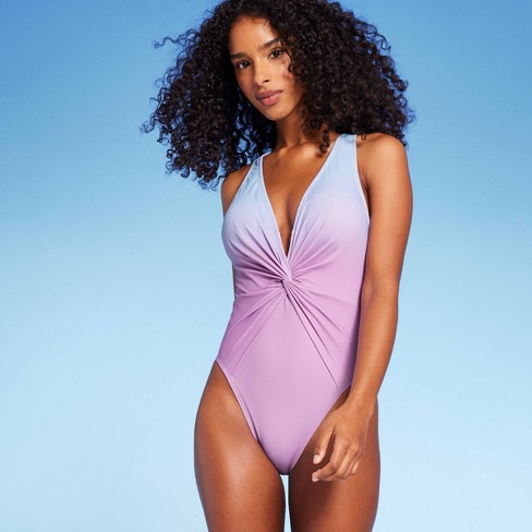 Women s Twist front Plunge One Piece Swimsuit Shade Shore