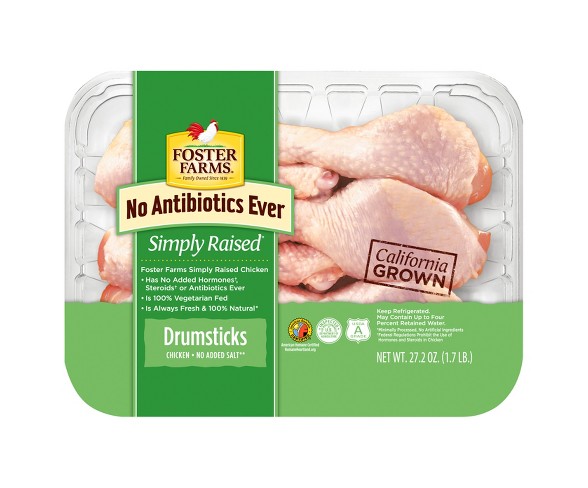 Foster Farms No Antibiotics Ever Chicken Drumsticks - 1.7lbs