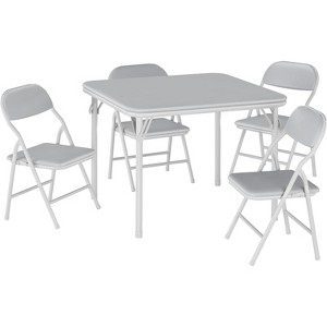 Kids Folding Table and Chairs Set, Portable Childrens Study Table with PU Leather Top and Metal Frame - 1 of 4