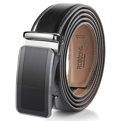 Roxoni Men's Ultra Soft Geniune Leather Rachet Rectangular Prism Dress Belt