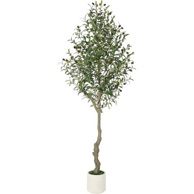 Acekool Faux Olive Tree with Silk Leaves and White Bamboo Texture Planter Pot, Realistic Artificial Tree for Indoor & Outdoor Decor