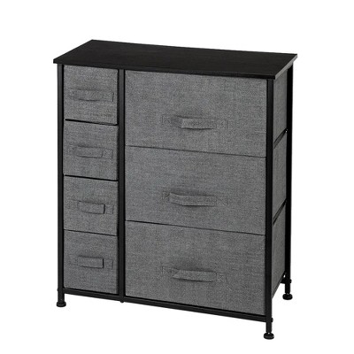 Furniture Storage Tower Unit For Closet, Office Organization - Steel Frame, Wood Top, Easy Pull Fabric Bins, Grey