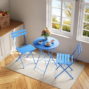 Bistro Table and Chairs Set, 3 Piece Foldable Patio Furniture Set, Outdoor & Indoor Bistro Set for Patio Balcony Porch Poolside, 2 Chairs and 1 Table - 1 of 4