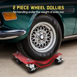2Pcs Metal Car Wheel Dolly with Brake for Car Truck Trailer SUV, Each 2000LBS Capacity, Vehicle Tire Carts for Garage, Maintenance, Tire Changes, Red - 1 of 4