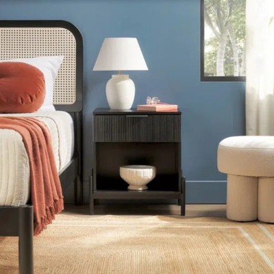 GDFStudio Henry Modern Fluted-Drawer Nightstand with Open Cubby and Metal Legs