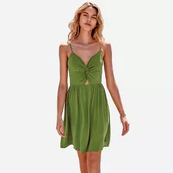 Women's Twist Cutout V Neck Tie Back Sleeveless Green Dress-Cupshe -Green-Medium