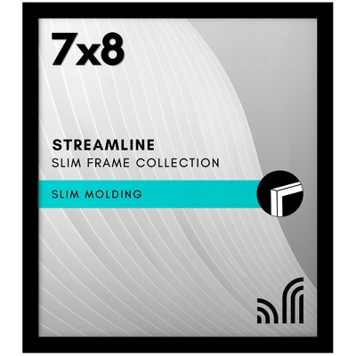 Americanflat 7x8 Picture Frame with Shatter-Resistant Glass - Streamline - Thin Border Photo Frame - Black
