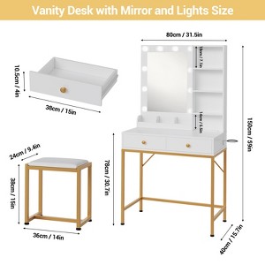 1 set of iron-inlaid vanity with 2 drawers + adjustable 3-color brightness bulb, hairdryer holder, suitable for bedrooms and living rooms - 1 of 4