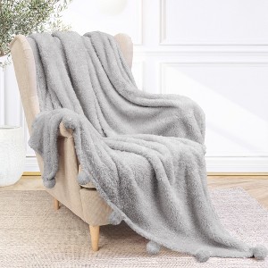 PAVILIA Fluffy Throw Blanket with Pompom, Lightweight Soft Plush Cozy Warm Pom Pom Fringe for Couch Sofa Bed - 1 of 4