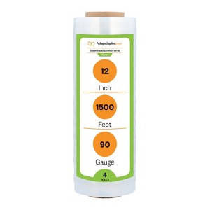 PSBM 4 Rolls Clear Blown Hand Stretch Wrap Pallet, 12 in. x 1500 Ft. x 90 Gauge - 1 of 1