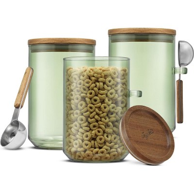32oz Stackable Glass Storage Containers with Lids and Scoops, Set of 3