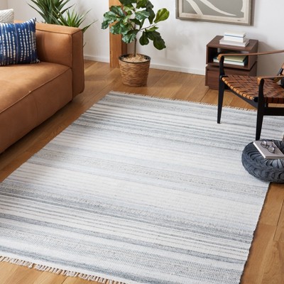 Handmade Light Blue and Ivory Wool Striped Area Rug, 5 ft. x 8 ft.