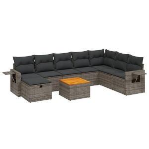 vidaXL Patio Sofa Set with Cushions Outdoor Furniture 9 Piece Poly Rattan - Gray without storage - 1 of 4