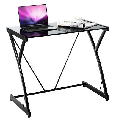 Glass Top Computer Desk Laptop Writing Study Workstation Z-Shaped Metal Frame