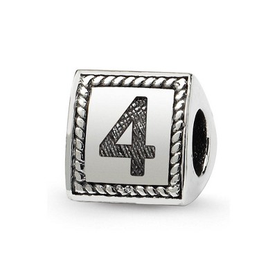 Black Bow Jewelry Triangle Block, Number 4 Sterling Silver Bead Charm