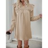 Women's Long Sleeve Loose Stand Collar Ruffle Trim Shift Dress, Casual Flowy Dress for Daily & Weekend Wear - 4 of 4