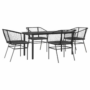 vidaXL 5 Piece Patio Dining Set with Cushions Black Poly Rattan Glass - 63" x 31.5" x 29.1" Black and Dark Gray 4 Items - 1 of 4