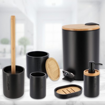 Evideco French Home Goods Bathroom Accessories with Natural Accents, Modern 6-piece Set