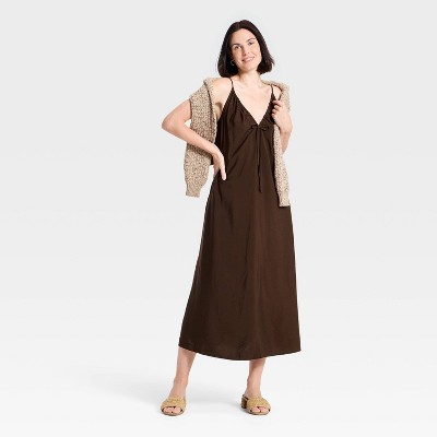 Женские платья A New Day Women's V-Neck Tie-Front Cami Maxi Dress - A New Day™ Light Brown M — фото 3