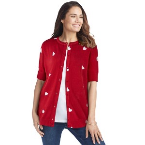 Woman Within Plus Size Perfect Elbow-Length Sleeve Cardigan - 1 of 4