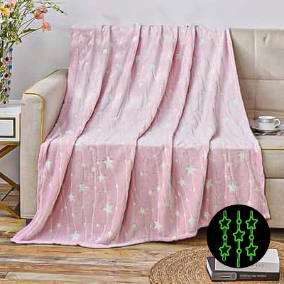 Pink Glow in the Dark Star Pattern Knitted Throw Blanket 50" x 60"