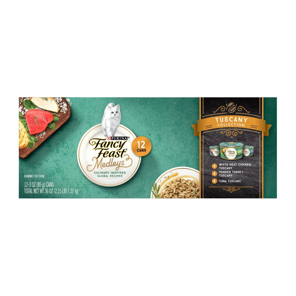 Purina Fancy Feast Medleys Tuscany Chicken, Turkey and Tuna Flavor Variety Pack Wet Cat Food - 2.25lbs/12pk