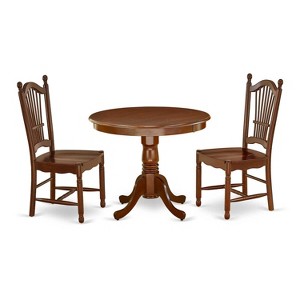 French Country Dining Set 3Pc Table & Chairs - 36 Inch Round Wood Table with 2 Seats - 1 of 4