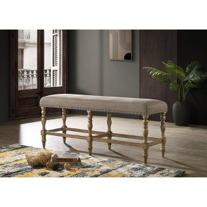 Roundhill Furniture Birmingham Microfiber Upholstered Counter Height Bench with Nail Head Trim in Driftwood Finish - 1 of 3