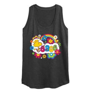 Women's - Peanuts - Peace Floral & Colorful Woodstock Graphic Racerback Tank - 1 of 4