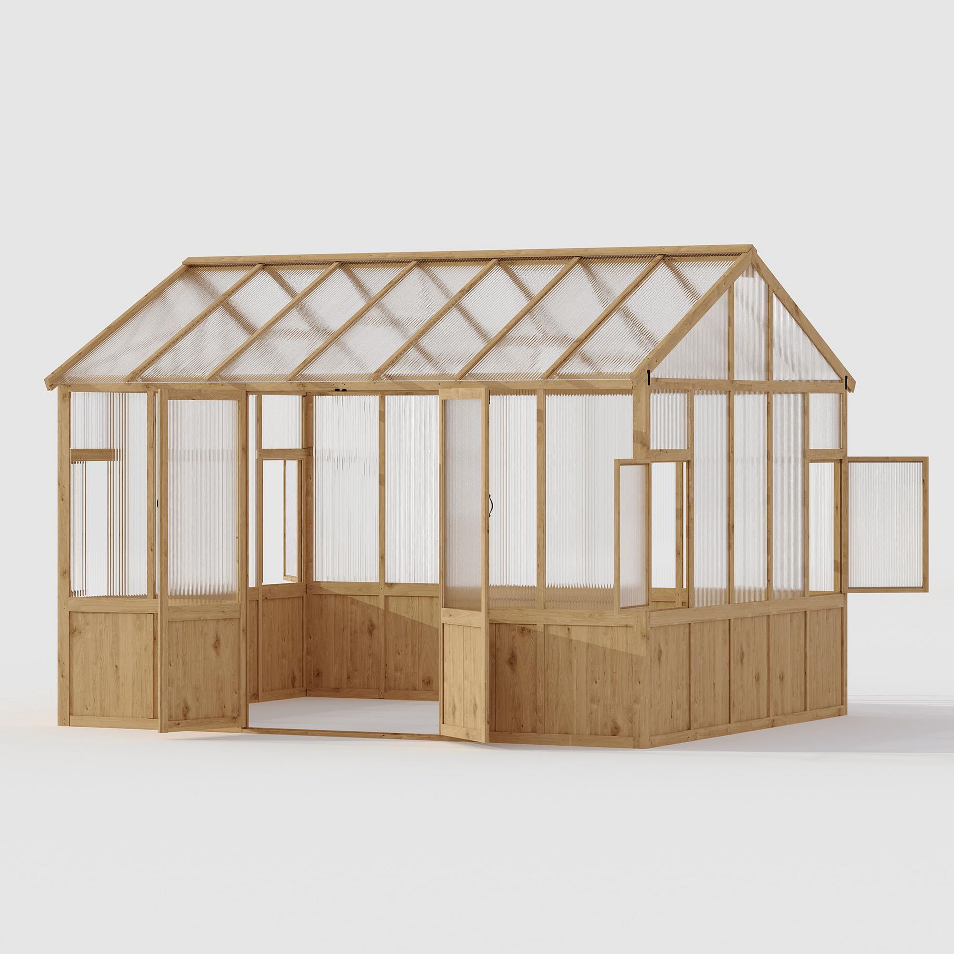 10X12 FT Heavy Duty Wooden Greenhouse for Outdoor, Walk-in Green House Kit with Polycarbonate, Ventilated Window & Lockable Door for Backyard, Lawn