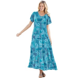 Woman Within Plus Size Petite Short-Sleeve Crinkle Dress - 1 of 4