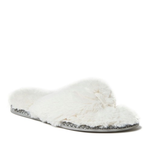 Women's dearfoams faux hot sale fur thong slippers