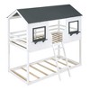 Twin Over Twin Wooden House Bunk Bed with Roof, Window, Guardrails and Ladder, Sturdy Kids' Bed Frame, White/Gray - ModernLuxe - 4 of 4