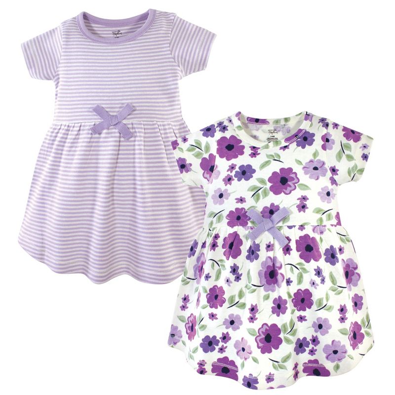 Touched by Nature Baby and Toddler Girl Organic Cotton Short-Sleeve Dresses 2pk, Purple Garden, 1 of 5