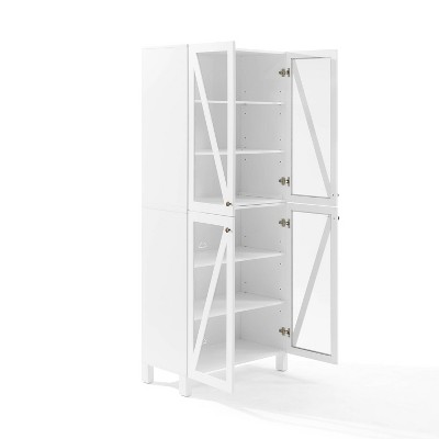 White Tall Cabinet with Adjustable Shelving and Glass Doors