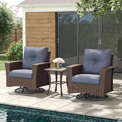 LayinSun Wicker Patio Furniture Set with Fire Pit Table, Classis Outdoor Conversation 360 Degree Swivel Chairs Set with Coffee Table