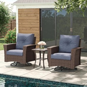 LayinSun Wicker Patio Furniture Set with Fire Pit Table, Classis Outdoor Conversation 360 Degree Swivel Chairs Set with Coffee Table - 1 of 4