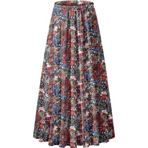 Women's Chiffon High Waist Pleated Maxi Skirt - Flowy A-Line Flared Long Skirt Floral1 - 1 of 4