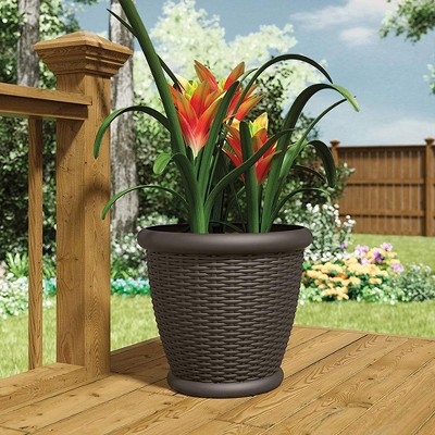 Java Brown Resin Wicker Round Indoor/Outdoor Planter Set
