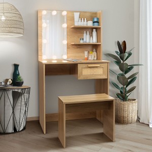 NicBex Vanity Desk with Mirror Small Vanity with Mirror, Modern Wood Cosmetic Table Set with 3 Open Shelves and 1 Stool for Apartment - 1 of 4