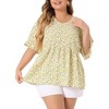 Agnes Orinda Women's Plus Size Floral Pleated V Neck Short Sleeve Tiered Babydoll Blouses - 2 of 4