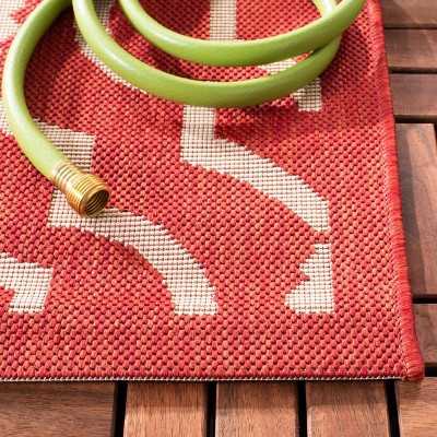 Red/Bone Synthetic 9' x 12' Rectangular Easy-Care Area Rug