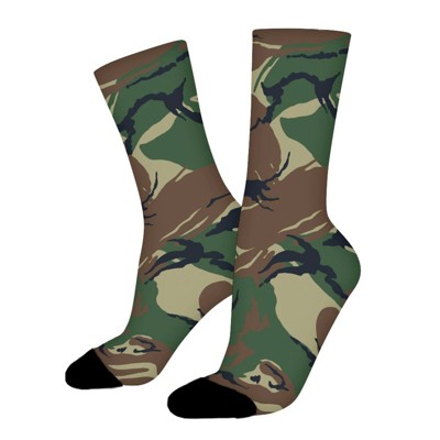Green Camouflage Women Printed Crew Socks Funny Funky Socks Soft Polyester Novelty Gifts for Artists Men