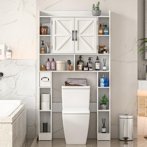 Over The Toilet Storage Cabinet with Barn Doors & Adjustable Shelf, Home Space-Saving Toilet Rack - 1 of 4