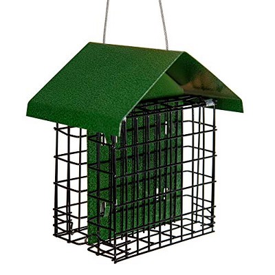 Green Metal Double Suet Cage Bird Feeder with Hammered Roof