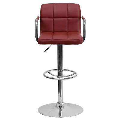 Burgundy Adjustable Height Swivel Bar Stool with Chrome Base