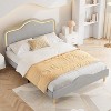 Full/ Twin/ Queen Velvet Upholstered Platform Bed frame with Adjustable Headboard and Footboard, Wooden Slats Support, No Box Spring Needed, Beige - 3 of 4